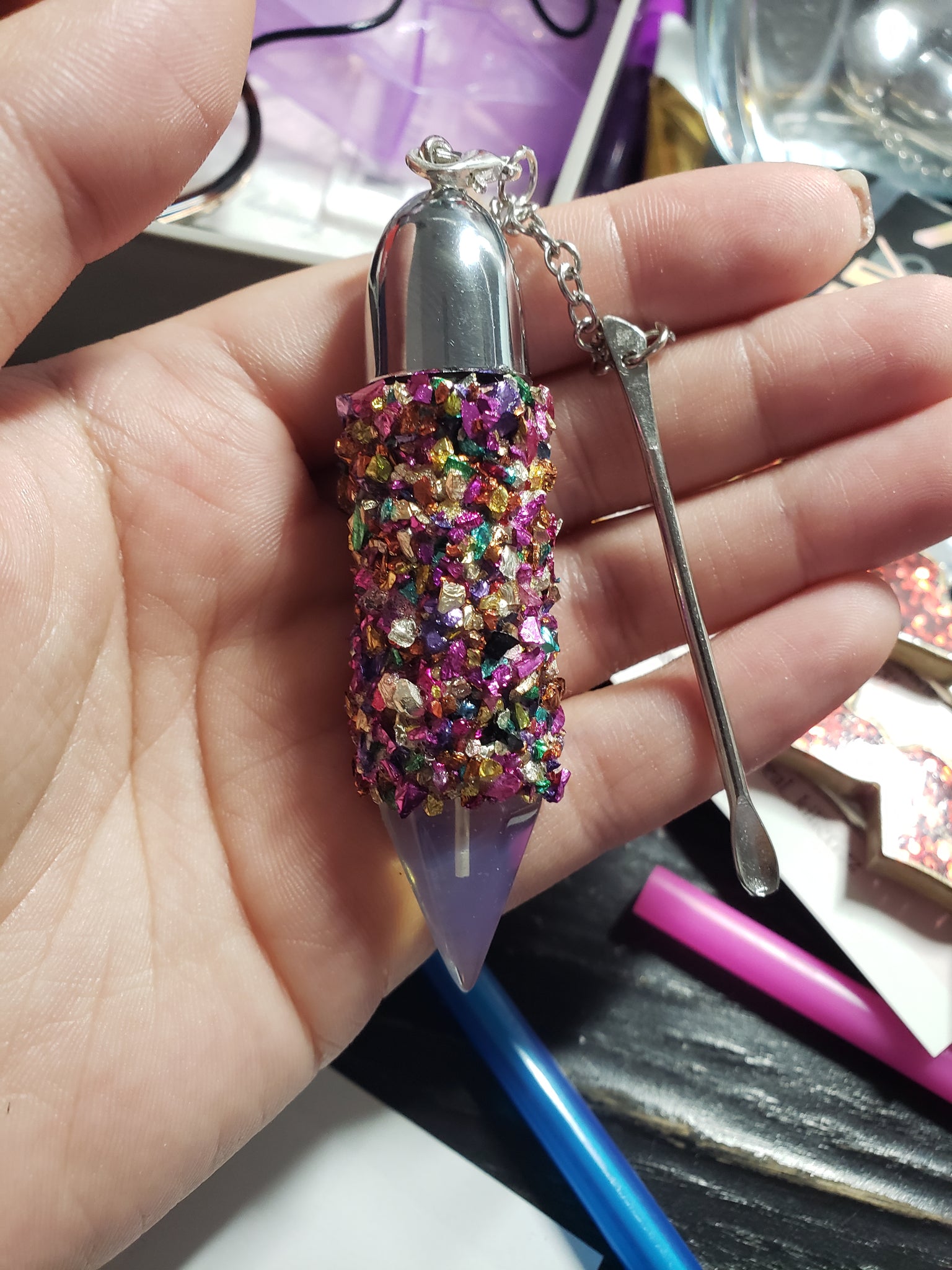 Stash Necklace With Spoon - Dark Purple
